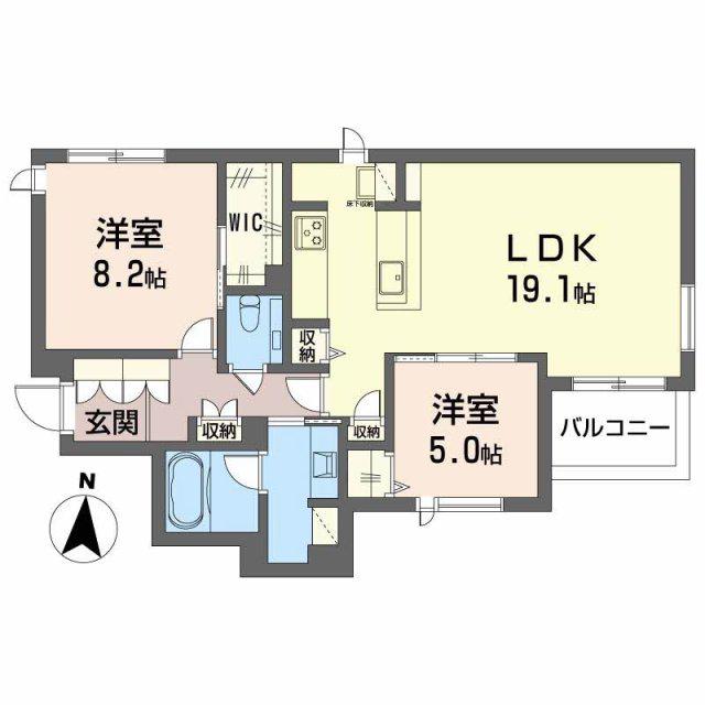 エクラージュ山手町(2LDK/1階)の間取り写真