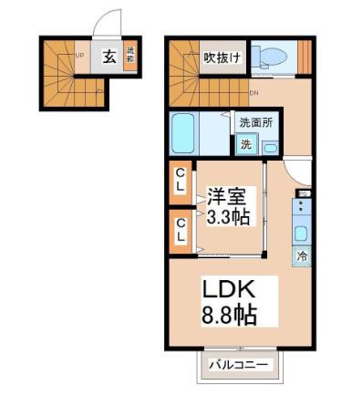リアーレ市名坂(1LDK/2階)の間取り写真