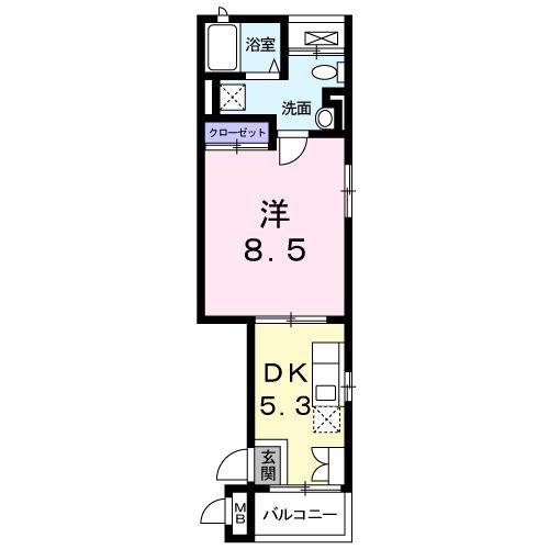 ヴィアラッテア白金(1DK/2階)の間取り写真