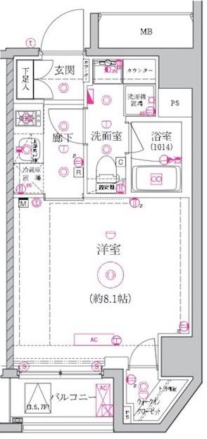 ベルシード森下II(1K/4階)の間取り写真