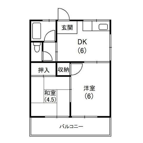 妻田荘(2DK/1階)の間取り写真