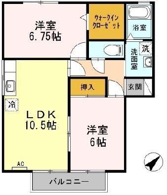 パティオ21 北(2LDK/2階)の間取り写真
