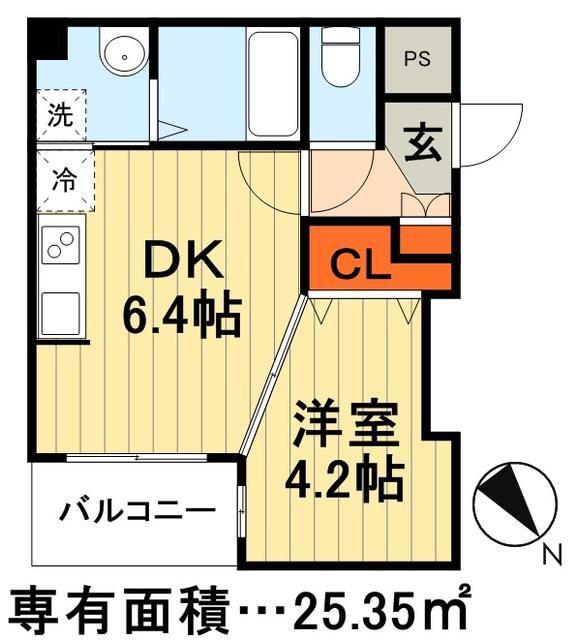 ハーミットパープル(1DK/4階)の間取り写真