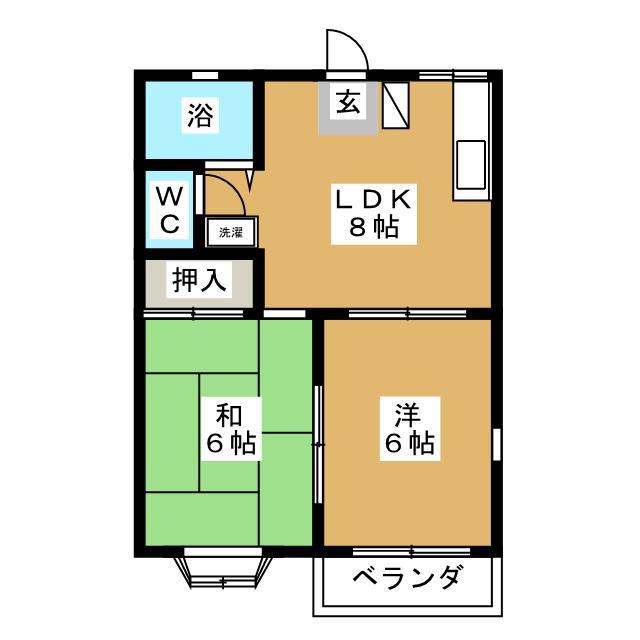 リベラシオン鷺ノ宮B(2LDK/2階)の間取り写真
