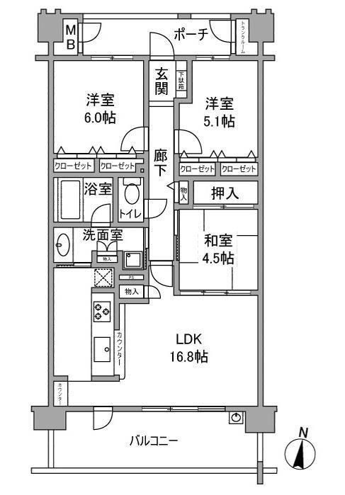 コスモ垂水旭が丘(3LDK/4階)の間取り写真