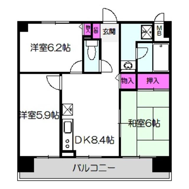 シャリテ今里(3DK/2階)の間取り写真