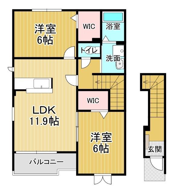 サンパティーク・パレスC(2LDK/2階)の間取り写真