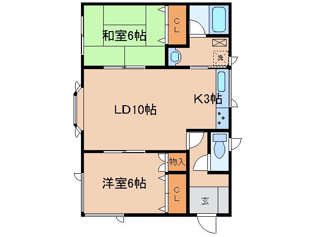 緑ヶ岡5-30-9テラスハウス(2LDK/2階)の間取り写真