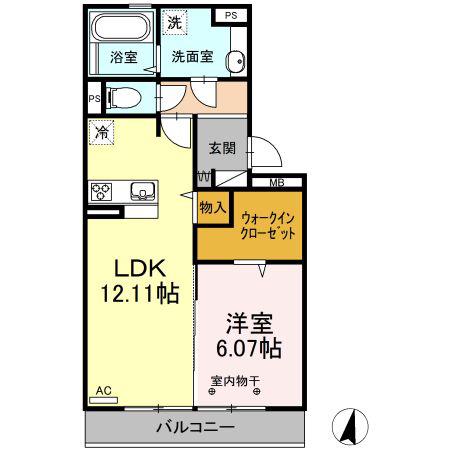 ボヌール羽屋L(1LDK/2階)の間取り写真
