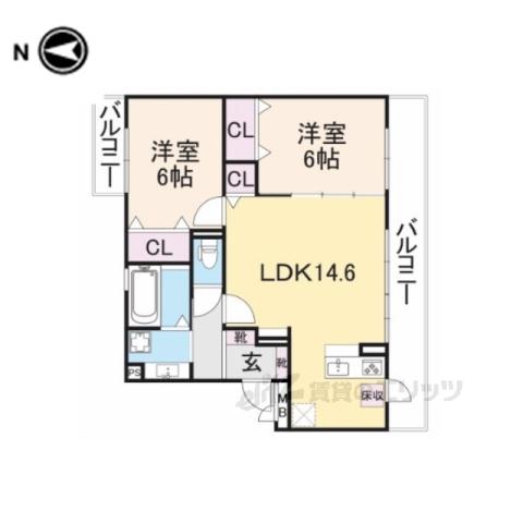 コーポ大安寺Ⅱ(2LDK/1階)の間取り写真