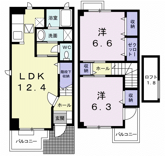 ソレアードA(2LDK/1階)の間取り写真
