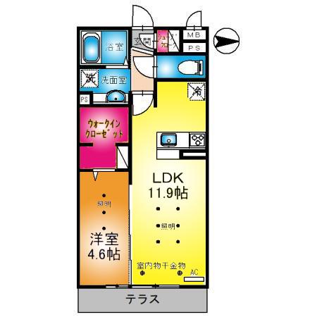 ルピナスV(1LDK/2階)の間取り写真