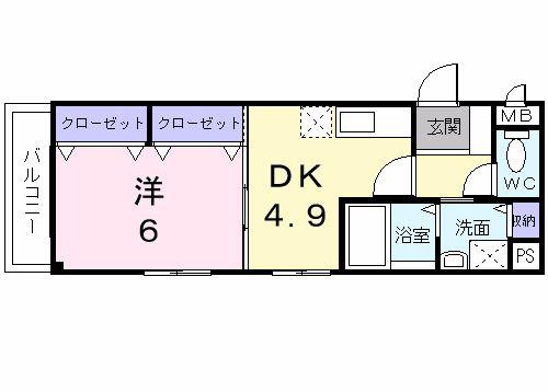 エアリーI(1DK/2階)の間取り写真