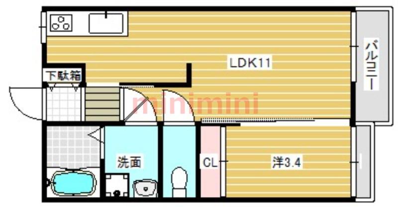 ファミール庄所(1LDK/2階)の間取り写真