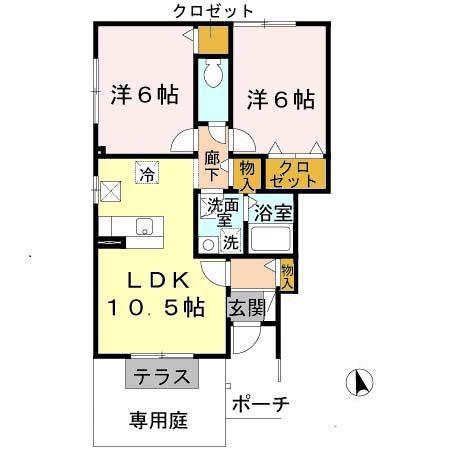 カーサモニカA棟(2LDK/1階)の間取り写真