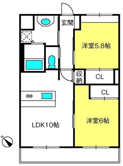 シュプリーム・フィオレ(2LDK/3階)の間取り写真