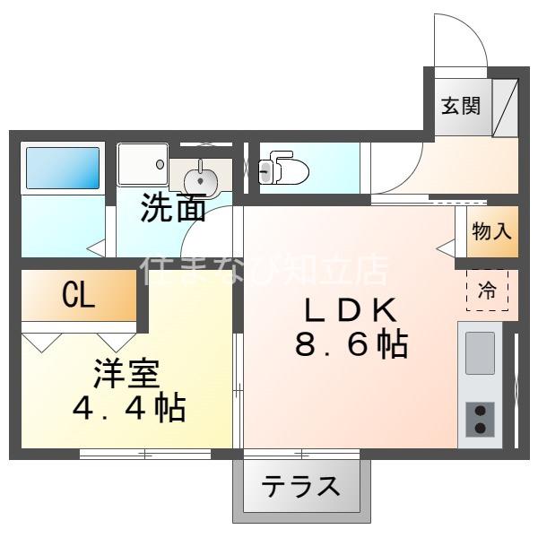 スカイコートB棟(1LDK/1階)の間取り写真