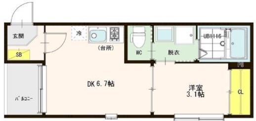 ORTENSIA(1DK/2階)の間取り写真