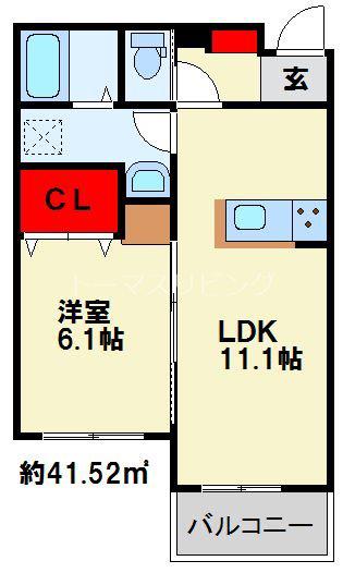ヴィラウィステリア門司 D棟(1LDK/2階)の間取り写真