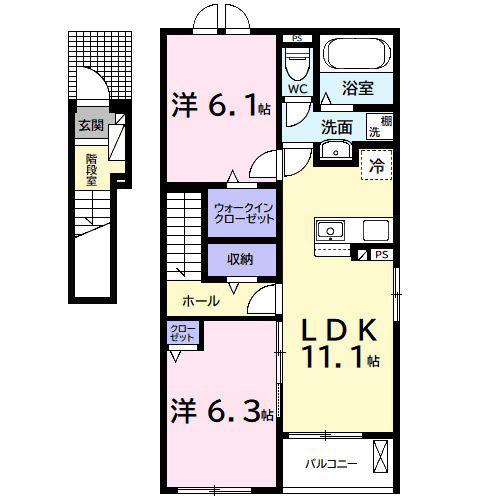 アイリス(2LDK/2階)の間取り写真