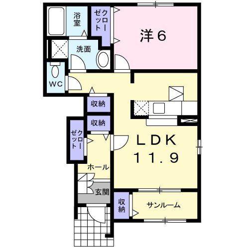 アフロディーティア III(1LDK/1階)の間取り写真