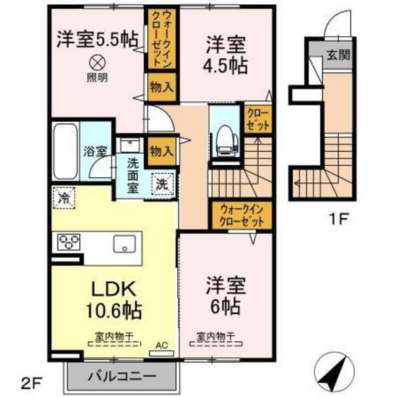 クレール花(3LDK/2階)の間取り写真