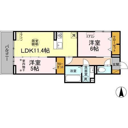 NOBLE FERROA棟(2LDK/3階)の間取り写真