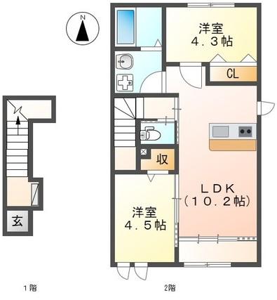 ルル リヴィン(2LDK/2階)の間取り写真