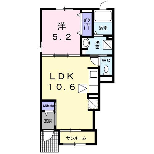 イーストソレイユ荻野II(1LDK/1階)の間取り写真