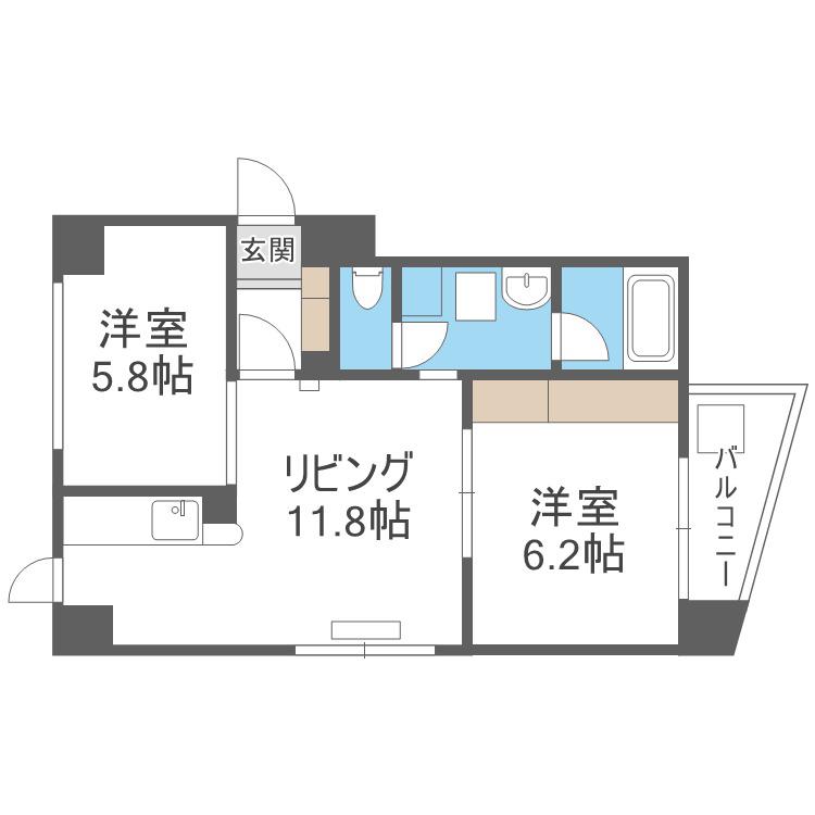 サムティ学園前(2LDK/5階)の間取り写真