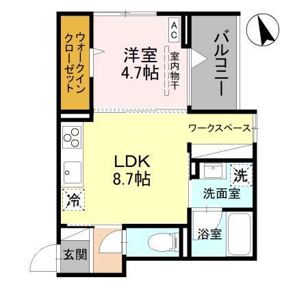 TORISIAS 東城南 B(1LDK/3階)の間取り写真