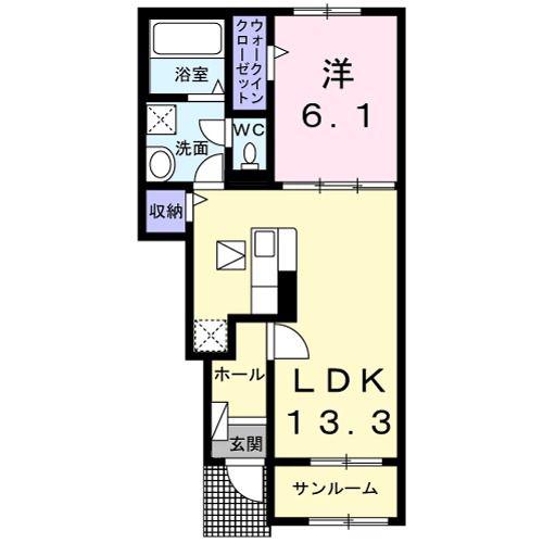 アイランドヒルズ神栖III(1LDK/1階)の間取り写真