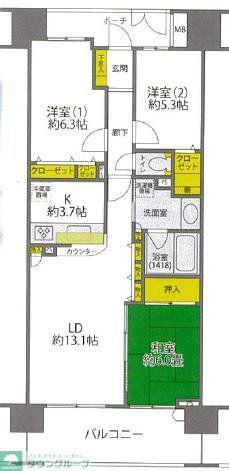 セントラルスウィート大宮桜木(3LDK/7階)の間取り写真