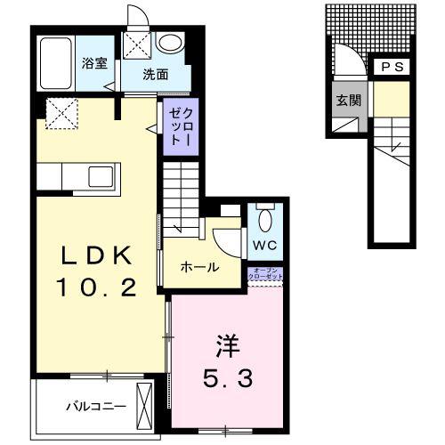 リュミエール メゾン(1LDK/2階)の間取り写真