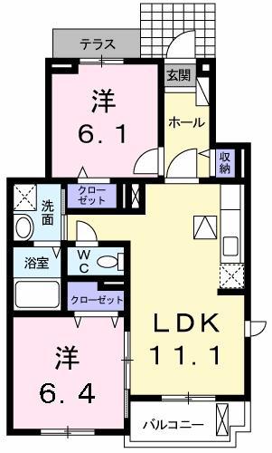 ウィステリアタウン IX(2LDK/1階)の間取り写真