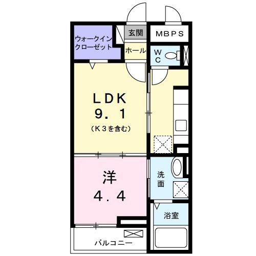 パルク栄光(1LDK/1階)の間取り写真
