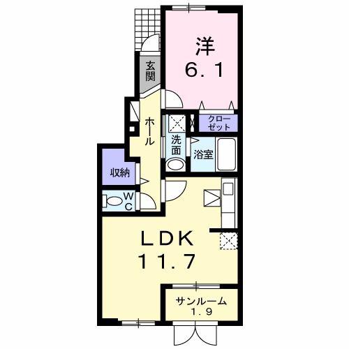 フォーピュア IV B(1LDK/1階)の間取り写真