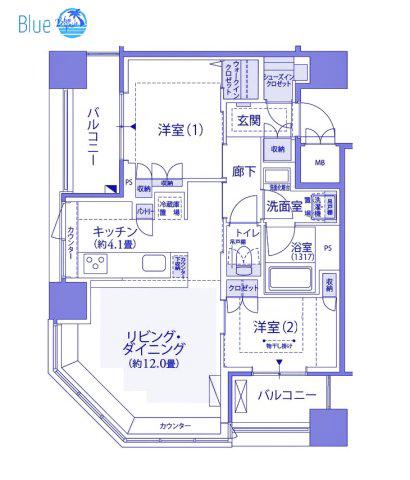 フロール横濱関内(2LDK/8階)の間取り写真