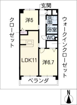グレーシア太田川(2LDK/2階)の間取り写真