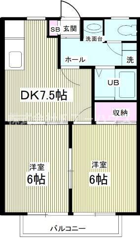 サンパティオ(2DK/1階)の間取り写真