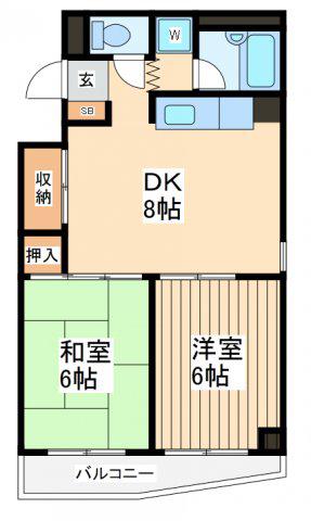 木曽屋第三ビル(2DK/4階)の間取り写真