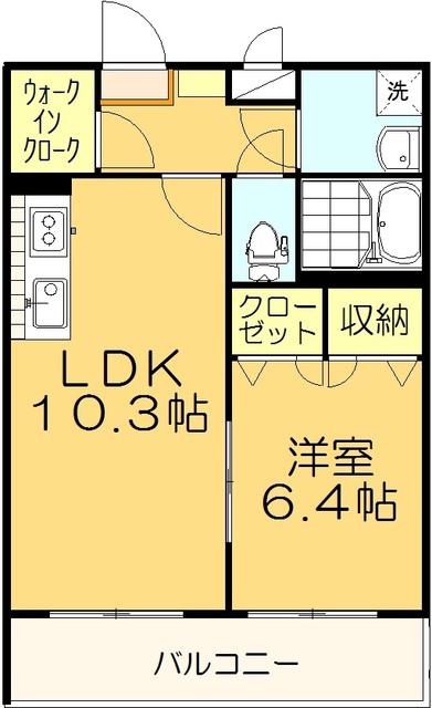 マリベール上林A棟(1LDK/2階)の間取り写真