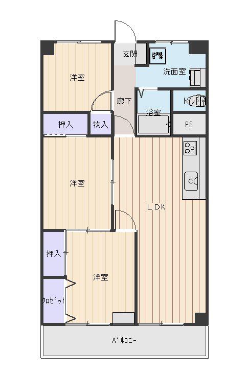 一徳ハイツ PART 2-915(3LDK/9階)の間取り写真