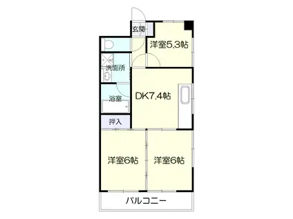 日宝エミール上之園(3DK/5階)の間取り写真