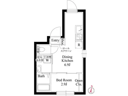 カーサグラッツェ西大島(1DK/1階)の間取り写真