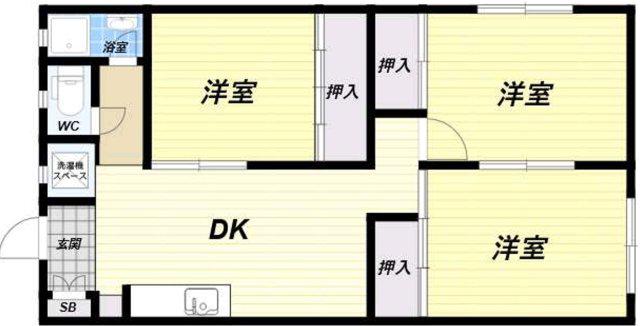 マンション雲雀丘(3DK/3階)の間取り写真