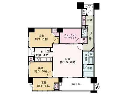 セレッソコート梅田ノーザンシティ(3LDK/7階)の間取り写真