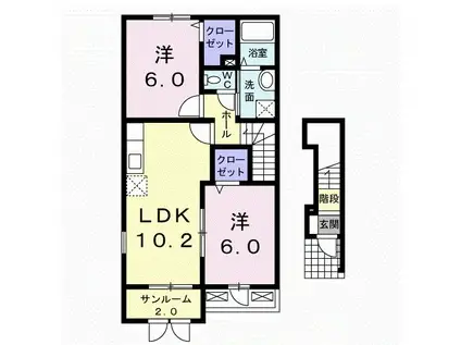 デ・ラフォーレI(2LDK/2階)の間取り写真