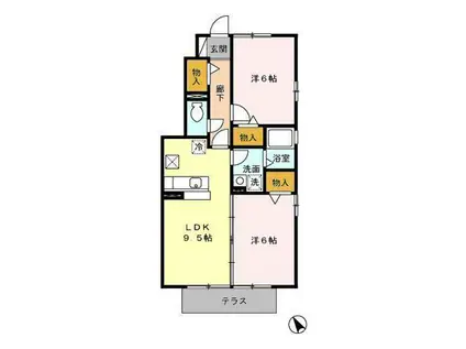 ローズコート夢 B棟(2LDK/1階)の間取り写真