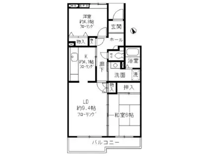 コーポレート小金井梶野通6号棟(2LDK/3階)の間取り写真